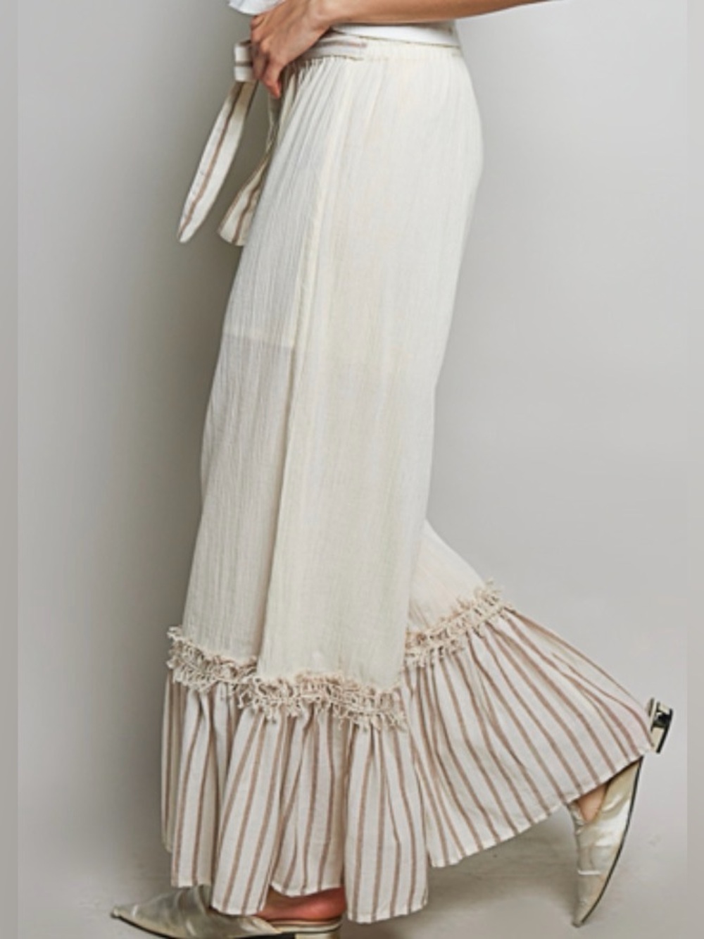 NWT POL Cream Boho Tiered Ruffle Pants